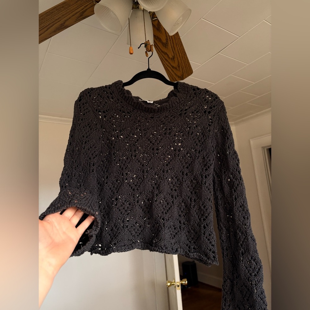 Mango Navy Blue  Cropped Knit Sweater